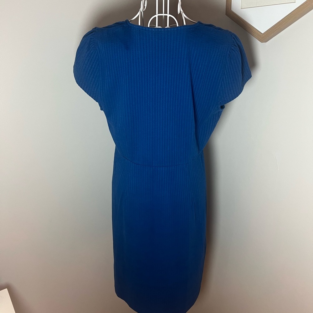Boden Seersucker Jersey Tea Dress Cobalt Blue Cap Sleeve Knee Length Dress 8R - Picture 4 of 6